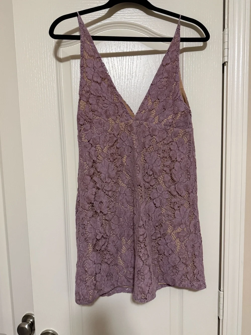 Free People Lavender V-Neck Lace Mini Dress